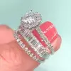 Handmade Round Cut 3 Piece Ring Set With 2 Bands