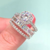 Handmade Round Cut 3 Piece Ring Set With 2 Bands
