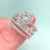 Handmade Round Cut 3 Piece Ring Set With 2 Bands
