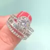 Handmade Round Cut 3 Piece Ring Set With 2 Bands
