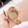 Shiny Elegant Double Halo Round full Diamond Dial and Strap Watch