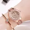Shiny Elegant Double Halo Round full Diamond Dial and Strap Watch