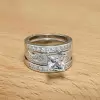 2ct Princess Cut White Sapphire 3pcs Bridal Set