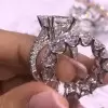 6ct Princess Cut White Sapphire 2pcs Bridal Set