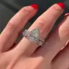 Handmade Pear Cut Halo Sterling Silver Ring Set