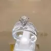 Handmade Round Cut Split Shank Sterling Silver Ring Set