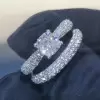 1.2ct Cushion Cut White Sapphire 2pcs Bridal Set