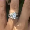 Handmade 1.5 CT Round Cut Halo 3pcs Wedding Ring Set