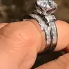 3ct Three-Stone Round Cut 2pcs Bridal Set