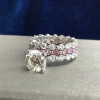 Handmade 3.0 CT Round Cut 3pcs Pink Stone Wedding Ring Set