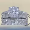 Round Cut White Sapphire 2pcs Bridal Set