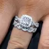 Handmade 1.0 CT Cushion Cut Halo and Intertwined Engagement Ring