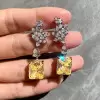 9ctw Radiant Cut Yellow Sapphire Drop Earrings 