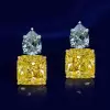 20ctw Princess Cut Yellow Sapphire Stud Earrings