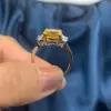 4ct Cushion Cut Yellow Sapphire Three Stone Engagement Ring