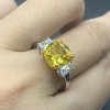 4ct Cushion Cut Yellow Sapphire Three Stone Engagement Ring