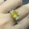4ct Cushion Cut Yellow Sapphire Three Stone Engagement Ring