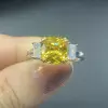4ct Cushion Cut Yellow Sapphire Three Stone Engagement Ring