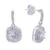 Double Halo Cushion Cut White Sapphire Drop Earrings