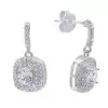 Double Halo Cushion Cut White Sapphire Drop Earrings