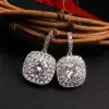 Double Halo Cushion Cut White Sapphire Drop Earrings