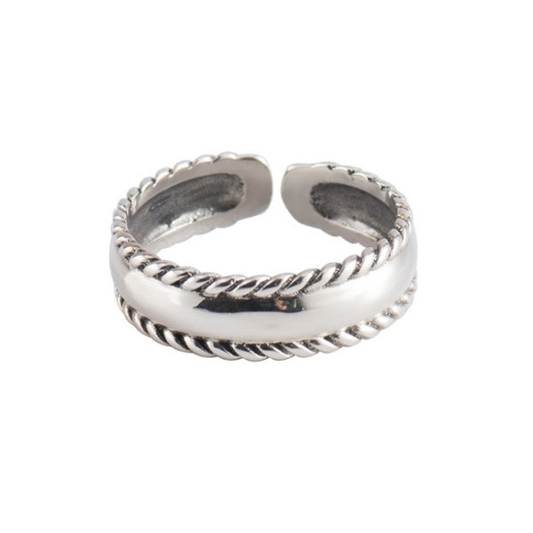 925 Sterling Silver Handmade Edge Twist Adjustable Ring