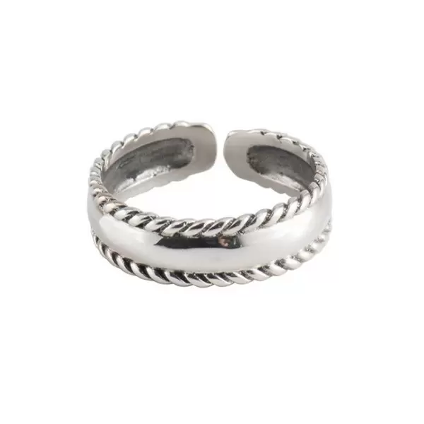 925 Sterling Silver Handmade Edge Twist Adjustable Ring