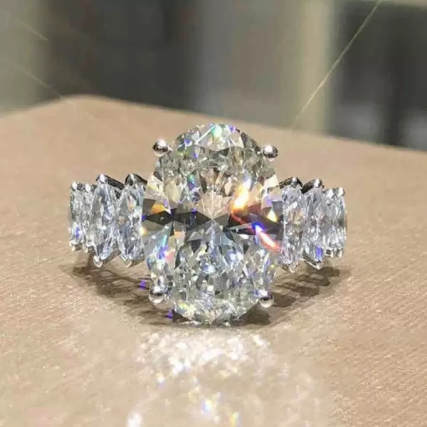 Oval Cut Sterling Silver Engagement Ring