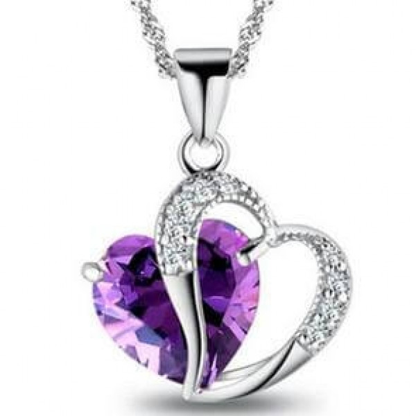 Heart Cut Purple Sapphire Pendant Necklace