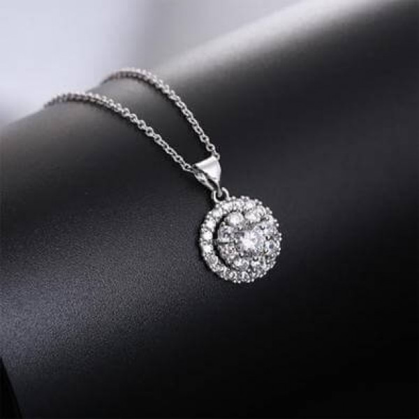 Double Halo Four Leaf Clovers Pendant Necklace