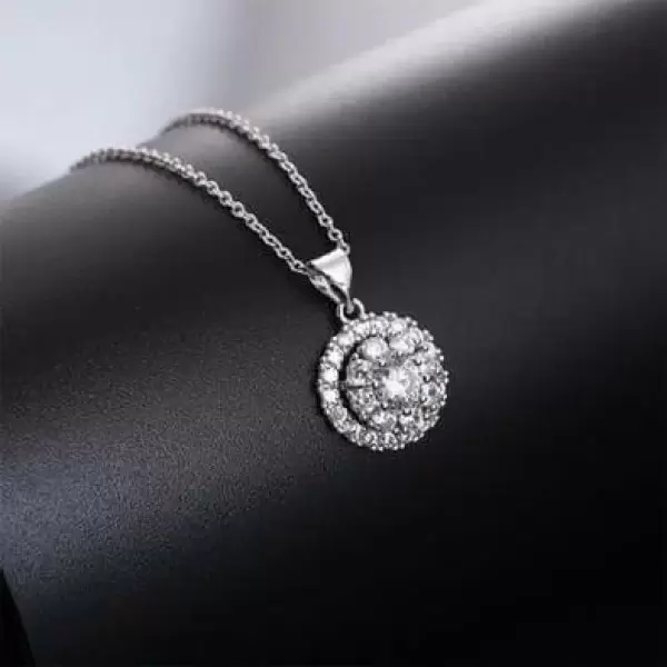 Double Halo Four Leaf Clovers Pendant Necklace