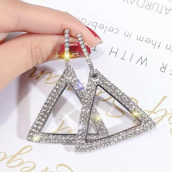 Shiny CZ Geometric Triangle 925 Sterling Silver Earrings