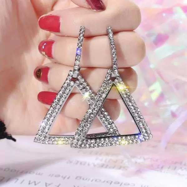 Shiny CZ Geometric Triangle 925 Sterling Silver Earrings