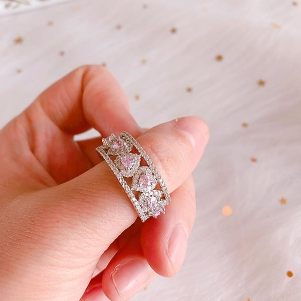 Handmade Pink Heart Sterling Silver Wedding Band Ring