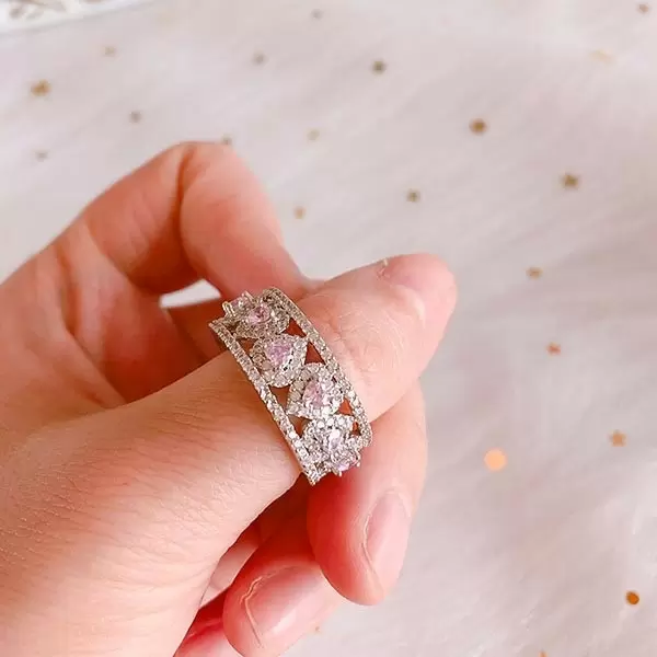 Handmade Pink Heart Sterling Silver Wedding Band Ring