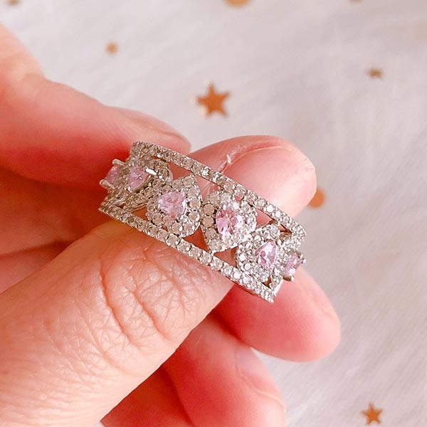 Handmade Pink Heart Sterling Silver Wedding Band Ring