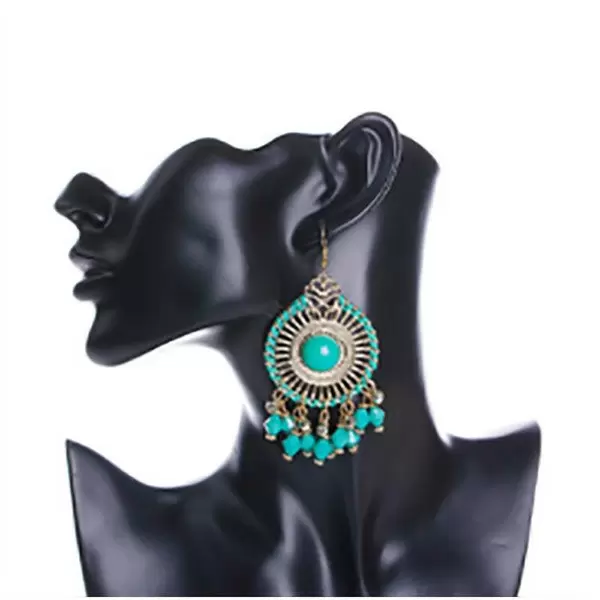 Round Bohemian Style Green Tassel Earrings