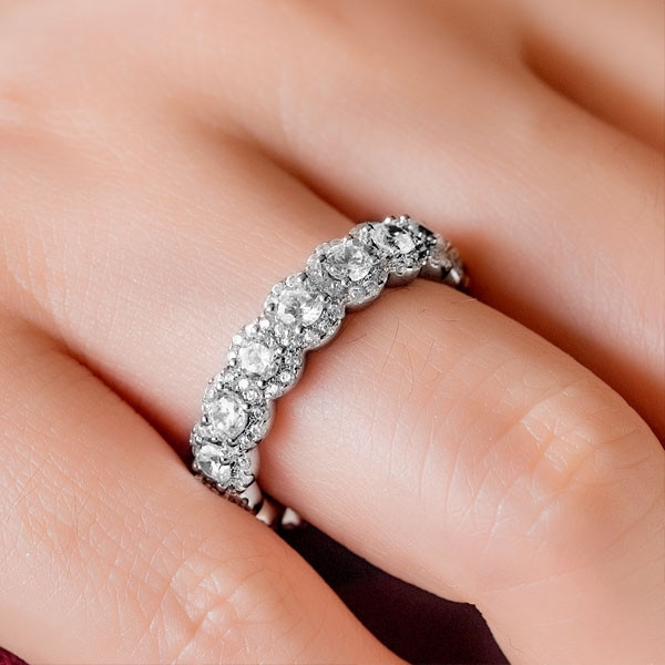 3.85ct Round Cut White Sapphire Eternity Band