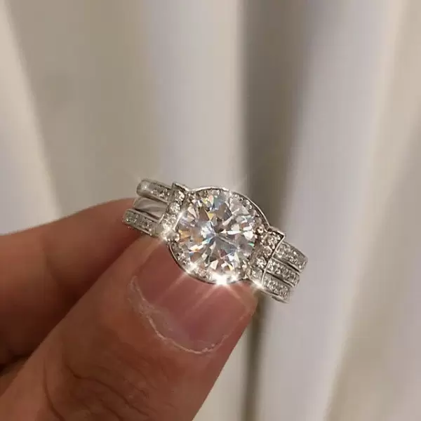 Handmade 1.5 ct Round Cut 925 Sterling Silver Ring Set