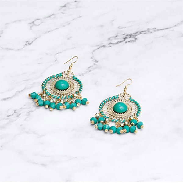 Round Bohemian Style Green Tassel Earrings
