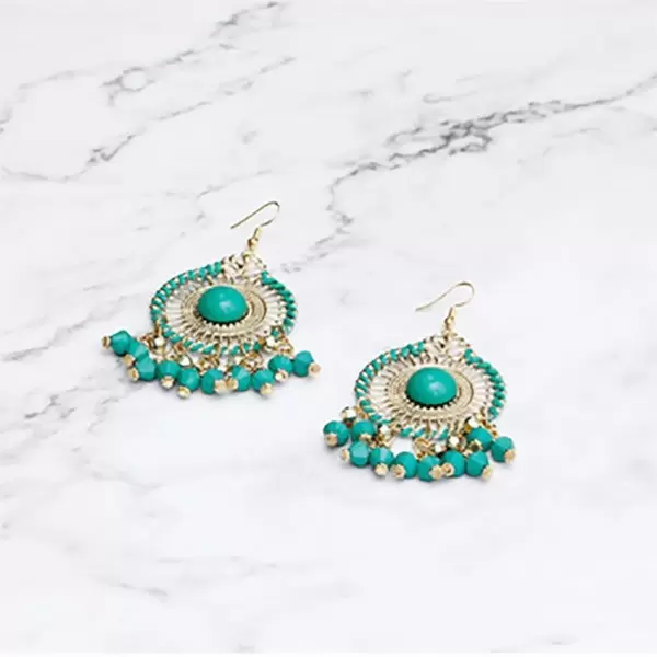 Round Bohemian Style Green Tassel Earrings