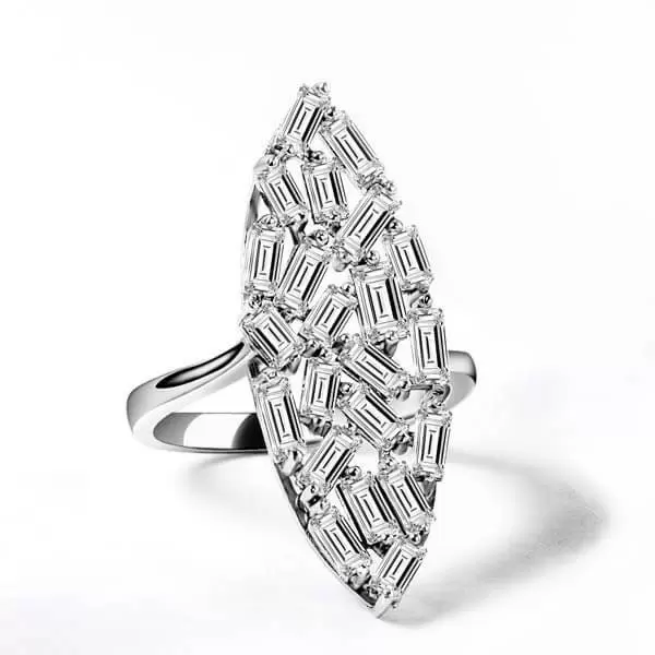 Handmade Emerald Cut Cluster Marquise Shaped Ring