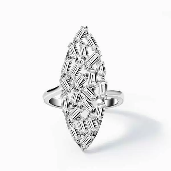 Handmade Emerald Cut Cluster Marquise Shaped Ring