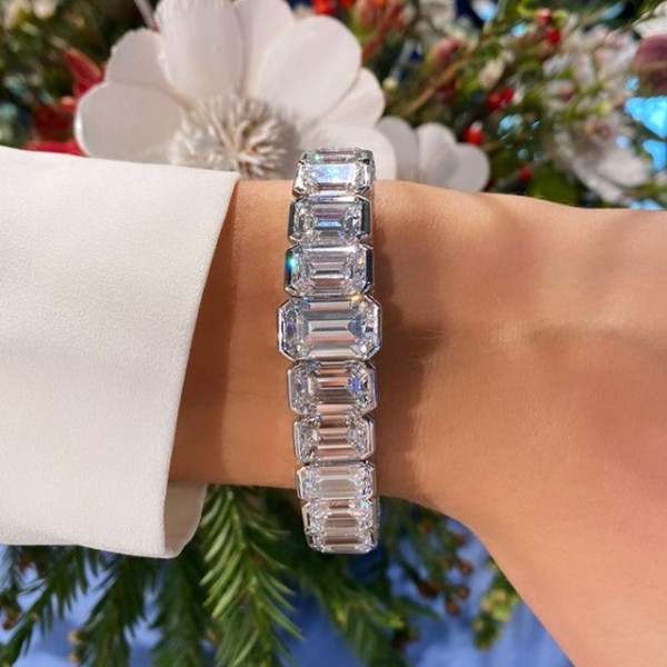 55ctw Emerald Cut White Sapphire Tennis Bracelet