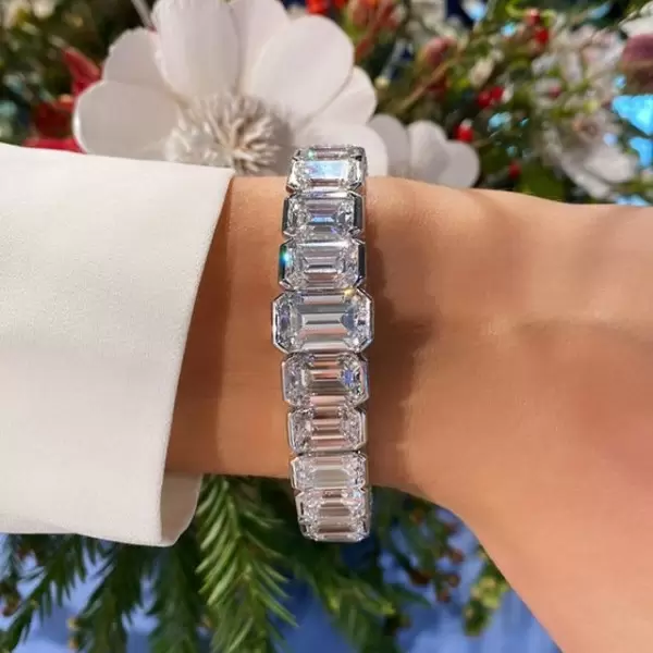 55ctw Emerald Cut White Sapphire Tennis Bracelet