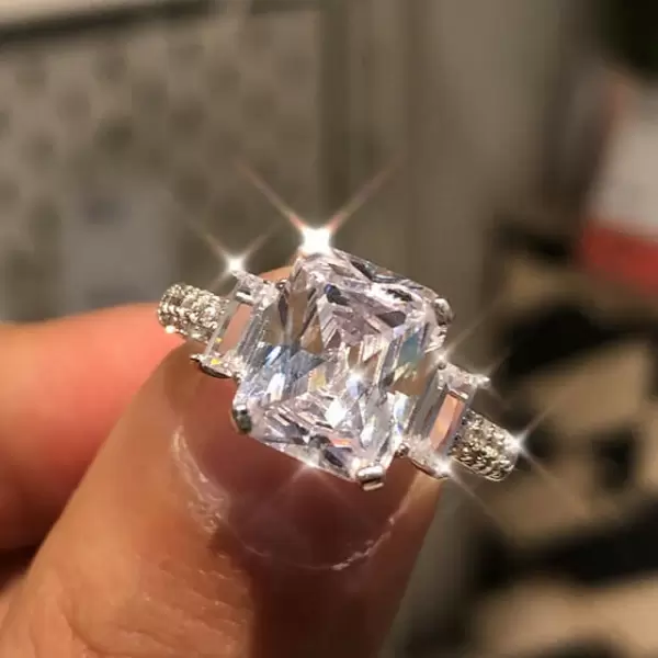 Handmade 3.5 ct Radiant Cut 925 Sterling Silver Engagement Ring