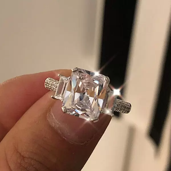 Handmade 3.5 ct Radiant Cut 925 Sterling Silver Engagement Ring