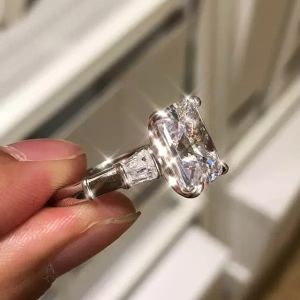 Handmade  3.2 ct  Emerald Cut 925 Sterling Silver Engagement Ring
