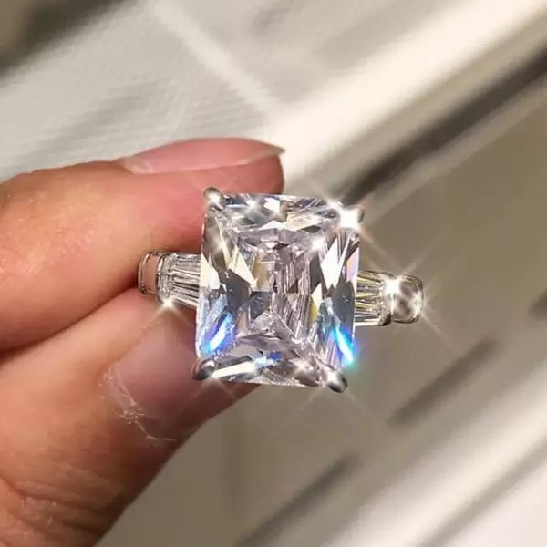 Handmade  3.2 ct  Emerald Cut 925 Sterling Silver Engagement Ring