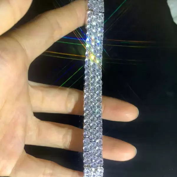 Round Cut White Sapphire Three-Row Statement Bracelet